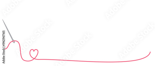 針と赤い糸で描かれたハートのライン