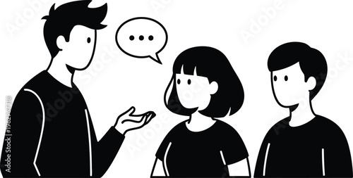 Monochromatic flat illustration of a diverse team engaged in a productive meeting and interactive communication