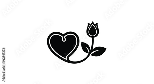 Heart symbol connected to a stylized flower icon, representing love for nature, growth, or environmental care on a clean white background.