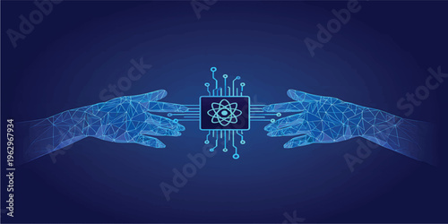 Blue digital world map glowing over ocean water with fish and light in a dark underwater style background