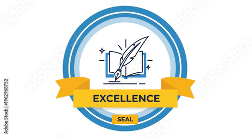 Excellence seal with quill pen icon.