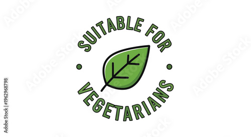 Suitable for vegetarians emblem featuring a green leaf and circular text design