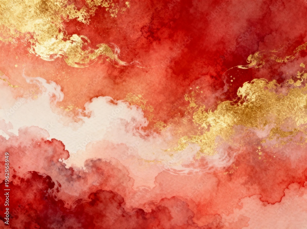 Fototapeta premium Abstract Red and Gold Watercolor Cloud Background