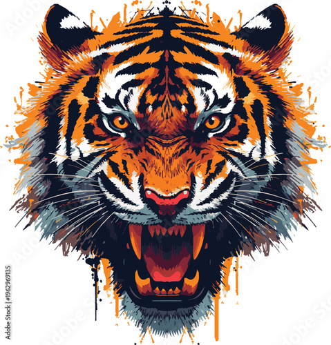  Tiger head vector design for backpacks featuring an angry head of tiger