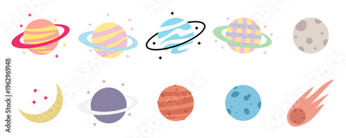 Cute Cartoon Planets and Space Icons
