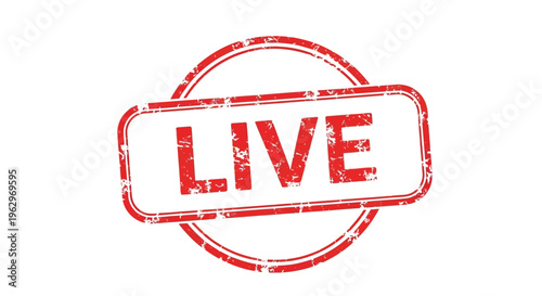 Red rubber stamp with the word live inside a circular frame