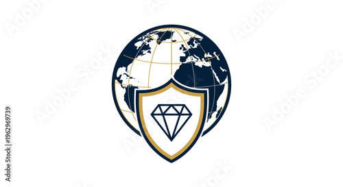 Global Security Shield with Diamond Protection Symbol