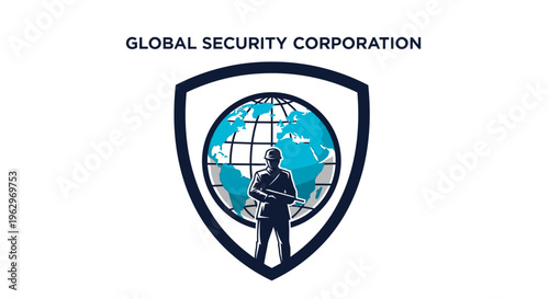 Global Security Shield with Guard and World Map Illustration