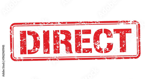 Red rubber stamp displaying the word direct with a distressed worn texture