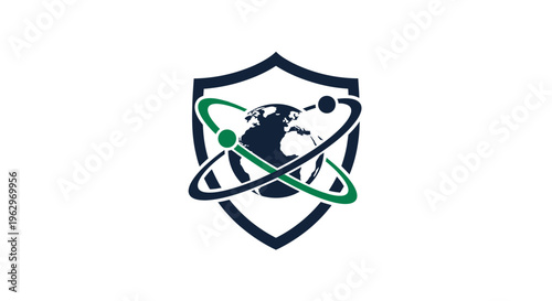 Global Security Shield with Atomic Orbit Illustration