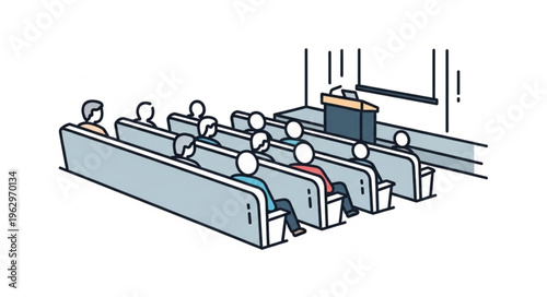 Audience attentively listening to a speaker at a conference.