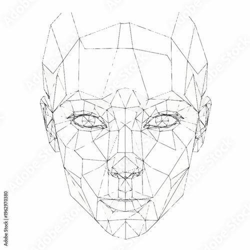 Wireframe Human Face Construction Geometric Structure.