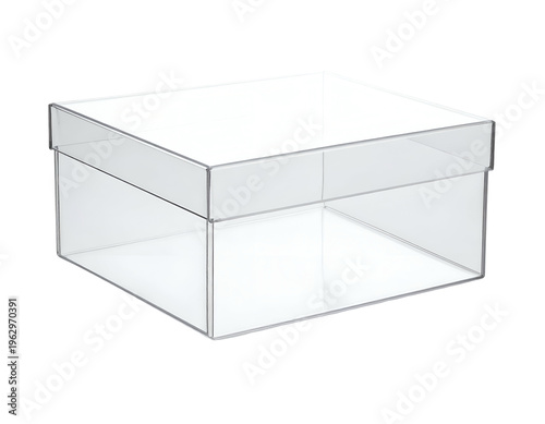 Transparent square box with lid, clear plastic, minimalist, modern, clean