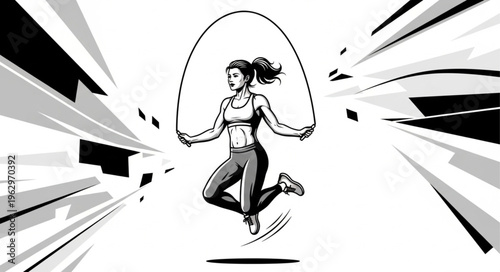 Woman jumping rope fitness exercise.