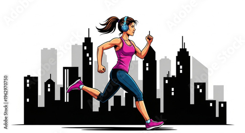 Woman Running in Pink Outfit.