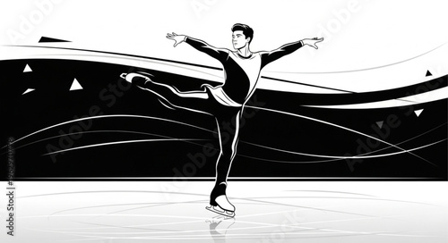 Young man ice skating on rink.