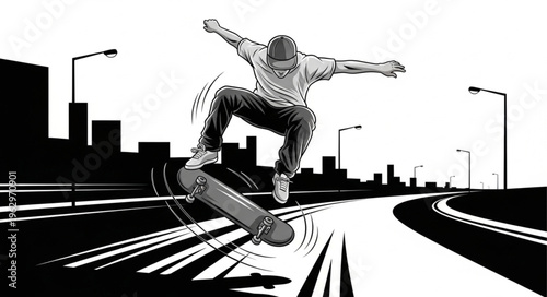 Young man performing skateboard tricks outdoors.