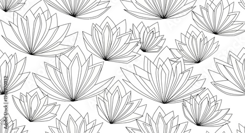 Black and white lotus flower line art.
