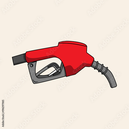 A vibrant red and gray fuel pump nozzle, commonly used for dispensing gasoline, depicted with a clean, cartoon-like illustration style on a plain background.