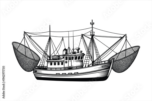 Fishing Boats Vector Art with net