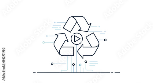 Recycling symbol with play button inside.