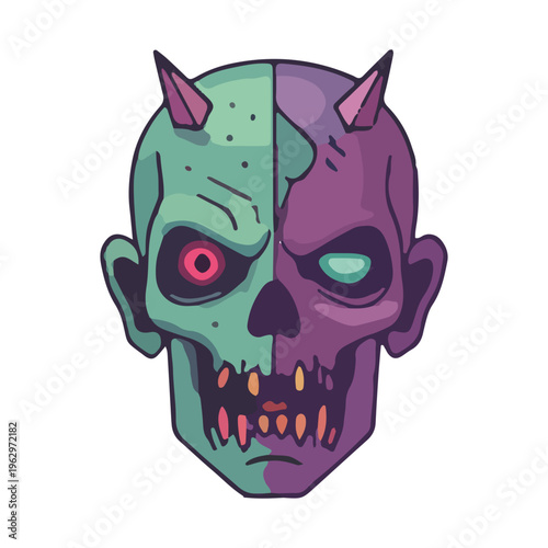Split Demon Skull Illustration