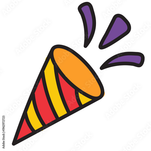 April Fools Day Party Popper Icon Confetti Explosion Celebration Cartoon Vector Illustration for Fun Event Humor Theme