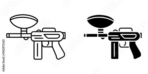 Two vectors of a paintball gun seen from the side in styles