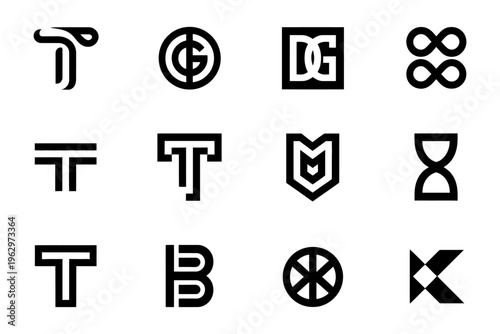 Collection of minimalist and modern vector logo designs arranged in a clean grid layout emphasizing simplicity