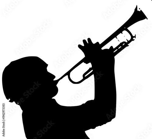 Minimalist jazz musician silhouette, playing saxophone, elegant pose, solid black shape, isolated on light background, modern flat design, sharp details