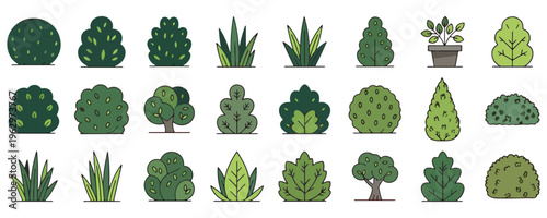 Set of Green Bush Icons