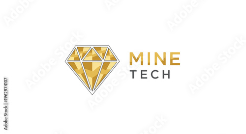 Golden Gemstone with Technology Text - Digital Mining Concept