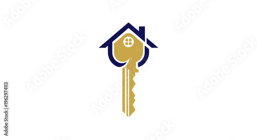 Golden Key with House Symbol, Real Estate and Home Ownership Concept