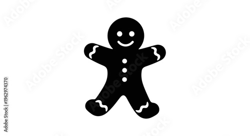 Simple Black Gingerbread Man Icon Silhouette.