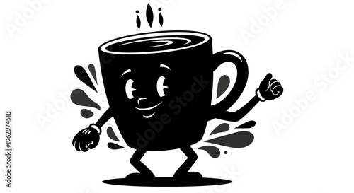 Cartoon Coffee Cup Character Dancing Joyfully.