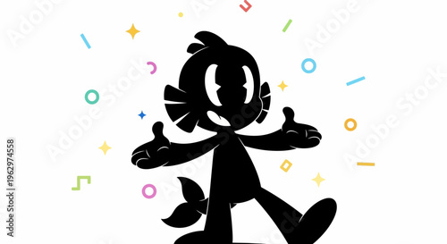 Cartoon Silhouette Character Dancing with Joyful Expression.