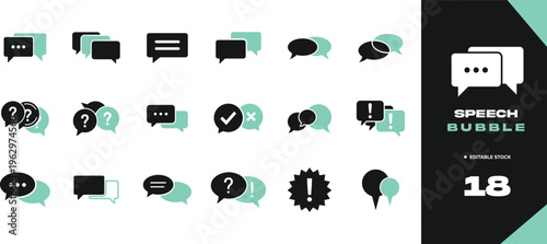 Speech bubbles and communication icons set for digital and print media. Editable stroke. Vector illustration 