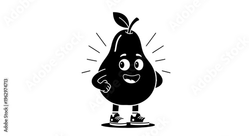 Cute cartoon pear character with arms and legs.