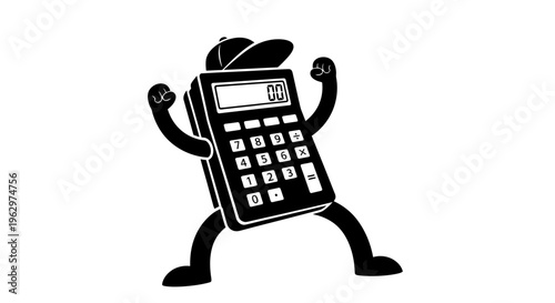 Funny cartoon calculator character wearing a cap.