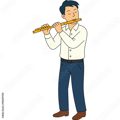 Man Playing Bamboo Flute Illustration