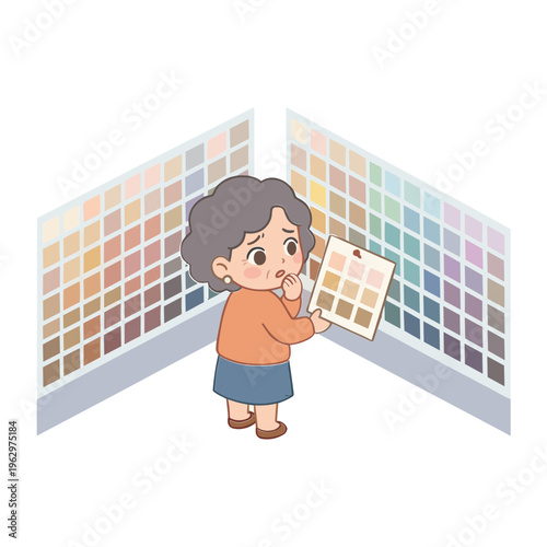 Woman choosing colors from a palette in a paint store