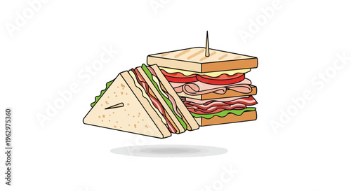 Deliciously stacked club sandwiches, meticulously prepared with various fresh fillings, ideal for a hearty lunch or delightful snack option, ready