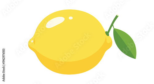 A vibrant yellow lemon illustration with a fresh green leaf on a clean white background, depicting citrus freshness and healthy living elements for