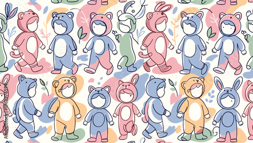 A whimsical parade of children dressed in colorful animal costumes, bringing joy and playfulness to life!