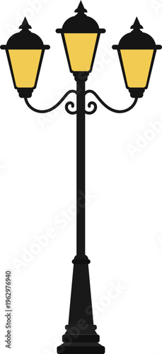 Vintage Triple Street Lamp Illustration