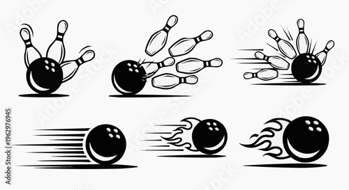 Bowling Action Illustration: A dynamic illustration captures the essence of bowling, with bowling ball striking pins, evoking the energy of the sport. 