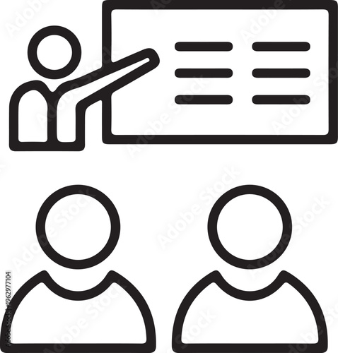 Training Presentation Icon with Instructor and Audience, Business Coaching and Education Line Vector