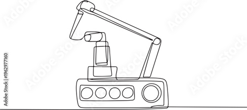 Continuous one line drawing of a professional studio microphone on a stand, depicting broadcasting equipment for radio shows, podcasts, or vocal recording in a minimalist art style