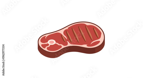 Vibrant grilled steak illustration featuring juicy red meat with distinct char marks on a clean white background