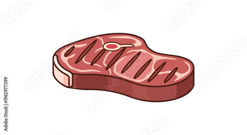 Vibrant Illustrated Steak with Grill Marks and Internal Temperature Indicator on Clean Background